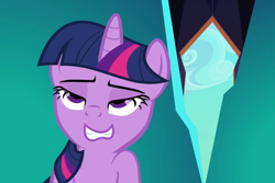 Size: 960x640 | Tagged: safe, derpibooru import, edit, edited screencap, screencap, twilight sparkle, the crystal empire, inverted mouth, mid-blink screencap, solo