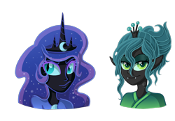 Size: 1656x1152 | Tagged: safe, artist:thecheeseburger, nightmare moon, queen chrysalis, human, humanized