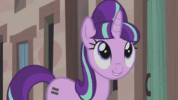 Size: 480x270 | Tagged: safe, starlight glimmer, pony, unicorn, the cutie map, animated, equal cutie mark, evil, evil grin, evil planning in progress, fake cutie mark, female, grin, looking at you, mare, smiling, solo, walking, when she smiles, youtube link