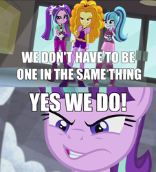 Size: 1680x1847 | Tagged: safe, screencap, adagio dazzle, aria blaze, sonata dusk, starlight glimmer, equestria girls, rainbow rocks, the cutie map, hilarious in hindsight, inverted mouth, the dazzlings