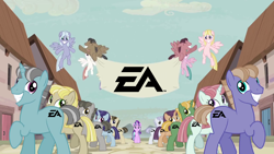 Size: 1278x719 | Tagged: safe, screencap, starlight glimmer, pony, unicorn, the cutie map, $tarlight glimmer, capitalist communist, ea, electronic arts, equal town banner, equal town banner meme, exploitable meme, in our town, meme, s5 starlight