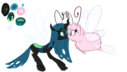 Size: 1280x720 | Tagged: safe, artist:jessy, queen chrysalis, oc, oc:fluffle puff, breezie, changeling, changeling queen, boop, breeziefied, nose wrinkle, noseboop