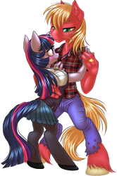 Size: 937x1407 | Tagged: safe, artist:kittehkatbar, derpibooru import, big macintosh, twilight sparkle, anthro, unguligrade anthro, clothes, dancing, female, hooves, male, ring, shipping, simple background, skirt, stockings, straight, transparent background, twimac, unshorn fetlocks