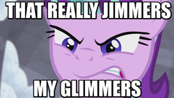 Size: 800x450 | Tagged: safe, screencap, starlight glimmer, pony, unicorn, the cutie map, angry, caption, close-up, glare, gritted teeth, image macro, jimmies, meme, reaction image, solo