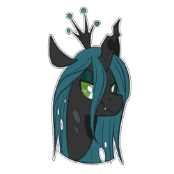 Size: 689x689 | Tagged: safe, artist:sinclair2013, queen chrysalis, changeling, changeling queen, bust, crown, female, horn, jewelry, regalia, simple background, smiling, solo, transparent background