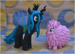 Size: 800x576 | Tagged: safe, artist:antych, artist:renroyal, queen chrysalis, oc, oc:fluffle puff, changeling, changeling queen, brushable, custom, irl, photo, toy