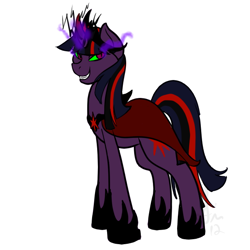 Size: 600x600 | Tagged: safe, artist:sinsays, derpibooru import, part of a series, twilight sparkle, unicorn twilight, unicorn, ask corrupted twilight sparkle, cape, clothes, color change, corrupted, corrupted element of harmony, corrupted element of magic, corrupted twilight sparkle, crown, curved horn, dark, dark equestria, dark magic, dark queen, dark world, darkened coat, darkened hair, female, hoof shoes, horn, jewelry, necklace, queen twilight, regalia, solo, sombra empire, sombra eyes, sombra horn, tiara, tumblr, tumblr:ask corrupted twilight sparkle, tyrant sparkle