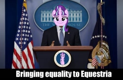 Size: 992x650 | Tagged: safe, edit, starlight glimmer, pony, unicorn, the cutie map, barack obama, flag, podium, president