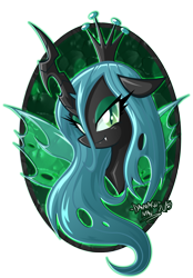 Size: 2084x3000 | Tagged: safe, artist:danmakuman, queen chrysalis, changeling, changeling queen, bust, female, portrait, solo