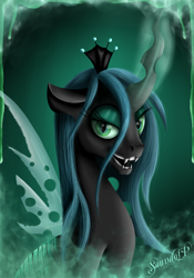 Size: 1680x2400 | Tagged: safe, artist:ligvin, queen chrysalis, changeling, changeling queen, female, horn, magic, solo