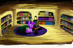 Size: 1211x800 | Tagged: safe, artist:syncallio, derpibooru import, spike, twilight sparkle, dragon, book