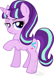 Size: 702x995 | Tagged: safe, artist:tambelon, starlight glimmer, pony, unicorn, the cutie map, female, lidded eyes, mare, raised hoof, simple background, smiling, solo, transparent background, watermark