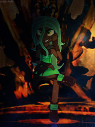 Size: 1559x2077 | Tagged: safe, artist:asika-aida, queen chrysalis, changeling, changeling queen, equestria girls, equestria girls-ified, sitting, solo