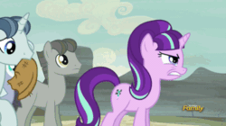 Size: 500x280 | Tagged: safe, screencap, party favor, starlight glimmer, pony, unicorn, the cutie map, animated, discovery family, discovery family logo