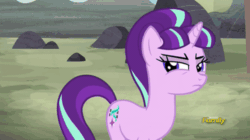 Size: 500x280 | Tagged: safe, screencap, starlight glimmer, pony, unicorn, the cutie map, animated, discovery family, discovery family logo, solo