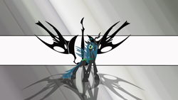 Size: 1366x768 | Tagged: safe, artist:alexiy777, artist:daughterdragon, artist:emkay-mlp, queen chrysalis, changeling, changeling queen, changeling hive, emblem, logo, looking at you, reflection, vector, wallpaper
