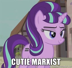 Size: 500x472 | Tagged: safe, screencap, starlight glimmer, pony, unicorn, the cutie map, cutie mark, image macro, meme, stalin glimmer