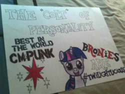 Size: 600x450 | Tagged: safe, artist:crazedwhitedude, derpibooru import, twilight sparkle, cm punk, sign, wwe