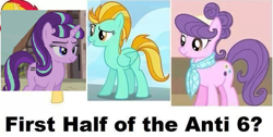 Size: 675x339 | Tagged: safe, lightning dust, starlight glimmer, sunset shimmer, suri polomare, pony, the cutie map, antagonist, caption, speculation