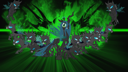 Size: 1366x768 | Tagged: safe, artist:ackdari, artist:alexiy777, artist:daughterdragon, artist:delectablecoffee, artist:dipi11, artist:durpy, artist:emkay-mlp, edit, queen chrysalis, changeling, changeling queen, abstract background, changeling swarm, emblem, female, swarm, vector, wallpaper, wallpaper edit