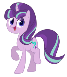 Size: 640x726 | Tagged: safe, artist:nintendash, starlight glimmer, pony, unicorn, the cutie map, cute, female, glimmerbetes, looking at you, mare, open mouth, pose, raised hoof, raised leg, simple background, smiling, solo, transparent background