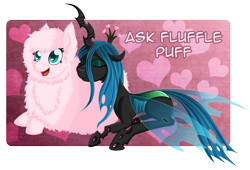 Size: 1234x838 | Tagged: safe, artist:iraincloud, queen chrysalis, oc, oc:fluffle puff, changeling, changeling queen, canon x oc, chrysipuff, female, lesbian, shipping