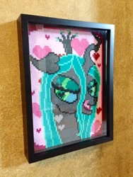 Size: 600x800 | Tagged: safe, artist:perler-pony, queen chrysalis, changeling, changeling queen, craft, irl, perler beads, photo, shadowbox, solo