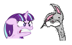 Size: 1953x1230 | Tagged: safe, starlight glimmer, pony, unicorn, angry, bogs binny, comparison, dolan, exploitable meme, meme