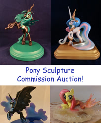 Size: 900x1095 | Tagged: safe, artist:aachi-chan, fluttershy, nightmare moon, princess celestia, queen chrysalis, changeling, changeling queen, sea pony, auction, irl, photo, sculpture, species swap