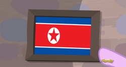 Size: 1277x679 | Tagged: safe, edit, edited screencap, screencap, starlight glimmer, pony, unicorn, the cutie map, discovery family logo, flag, north korea, north korean flag, stalin glimmer, starlight's picture frame