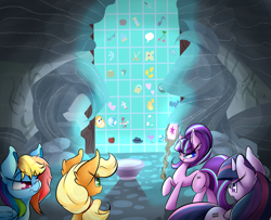 Size: 3000x2432 | Tagged: safe, artist:madacon, applejack, rainbow dash, starlight glimmer, twilight sparkle, twilight sparkle (alicorn), alicorn, earth pony, pegasus, pony, the cutie map, cutie mark vault, female, mare, scene interpretation