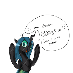 Size: 800x800 | Tagged: safe, artist:xxmarkingxx, queen chrysalis, changeling, changeling queen, nochangelingshere, fourth wall, looking at you, solo