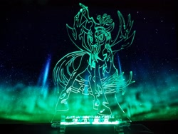 Size: 1600x1200 | Tagged: safe, artist:hobbes-maxwell, artist:vasgotec, queen chrysalis, changeling, changeling queen, craft, engraving, glow, led, solo