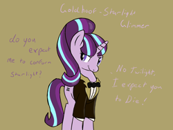 Size: 1600x1200 | Tagged: safe, artist:neighday, starlight glimmer, pony, unicorn, the cutie map, auric goldfinger, crossover, goldfinger, goldhoof, james bond