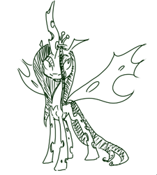 Size: 476x530 | Tagged: safe, artist:inlucidreverie, queen chrysalis, changeling, changeling queen, female, horn, sketch, solo