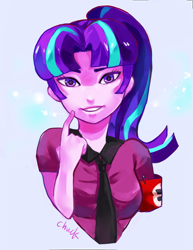 Size: 1309x1700 | Tagged: safe, artist:chuck, starlight glimmer, human, the cutie map, clothes, humanized, nazi armband, pixiv, solo, starlight himmler, unfortunate implications