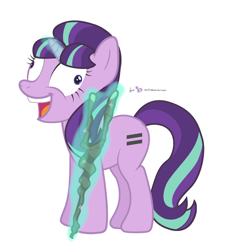 Size: 632x696 | Tagged: safe, artist:dm29, starlight glimmer, pony, unicorn, the cutie map, derp, i didn't listen, magic, open mouth, s5 starlight, smiling, solo, staff, staff of sameness, telekinesis, wide eyes