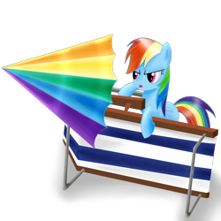 Size: 2000x2000 | Tagged: safe, artist:dragonfoorm, derpibooru import, rainbow dash, pegasus, pony, too many pinkie pies, beach chair, simple background, solo, transparent background, umbrella