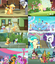 Size: 1232x1440 | Tagged: safe, derpibooru import, edit, edited screencap, screencap, applejack, berry punch, berryshine, cheerilee, cheese sandwich, coloratura, derpy hooves, fluttershy, pinkie pie, rainbow dash, rarity, sweetie belle, earth pony, pegasus, pony, unicorn, for whom the sweetie belle toils, parental glideance, pinkie pride, the cutie mark chronicles, the mane attraction, where the apple lies, age difference, comparison, female, flashback, mare