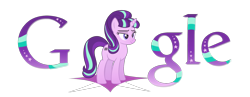 Size: 1800x700 | Tagged: safe, artist:thepatrollpl, starlight glimmer, pony, unicorn, the cutie map, custom, cute, equal cutie mark, female, glimmerbetes, google, logo, mare, simple background, solo, theme, transparent background