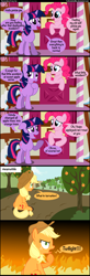 Size: 1000x3040 | Tagged: safe, artist:coltsteelstallion, derpibooru import, applejack, pinkie pie, twilight sparkle, earth pony, pony, comic, orange, orangified, tower of pimps