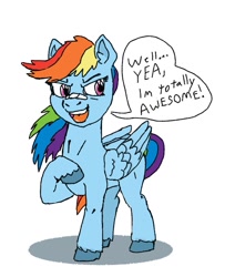 Size: 857x1054 | Tagged: safe, artist:charlemage, artist:jimmyjamno1, derpibooru import, rainbow dash, pegasus, pony, awesome, ear fluff, faic, simple background, smug, smugdash, solo, speech bubble, unshorn fetlocks, white background