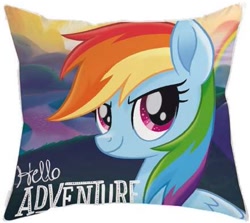 Size: 441x394 | Tagged: safe, derpibooru import, rainbow dash, pegasus, pony, my little pony: the movie, adventure, awesome, cute, dashabetes, hello adventure, merchandise, pillow, rainbow, river