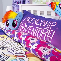 Size: 1080x1080 | Tagged: safe, derpibooru import, pinkie pie, rainbow dash, rarity, twilight sparkle, twilight sparkle (alicorn), alicorn, earth pony, pegasus, pony, unicorn, my little pony: the movie, adventure, bedding, bedroom, curtain, cute, friendship, friendship adventure, instagram, merchandise, pillow, towel