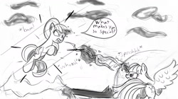 Size: 2700x1516 | Tagged: safe, artist:frikdikulous, starlight glimmer, twilight sparkle, twilight sparkle (alicorn), alicorn, pony, magic duel, the cutie map, dialogue, female, mare, monochrome