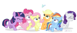 Size: 600x260 | Tagged: safe, artist:dm29, derpibooru import, applejack, fluttershy, pinkie pie, rainbow dash, rarity, twilight sparkle, butterfly, earth pony, pegasus, pony, unicorn, animated, cute, daaaaaaaaaaaw, dashabetes, diapinkes, female, filly, galloping, hnnng, jackabetes, julian yeo is trying to murder us, mane six, mare, pronking, raribetes, running, scared, shyabetes, smiling, twiabetes, weapons-grade cute