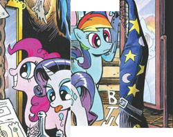 Size: 417x331 | Tagged: safe, artist:andypriceart, derpibooru import, idw, pinkie pie, rainbow dash, rarity, earth pony, pegasus, pony, unicorn, comic, dark mirror universe, pinkamena diane pie