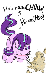 Size: 1254x2000 | Tagged: safe, artist:rainysunshine, starlight glimmer, pony, unicorn, the cutie map, blushing, eyes closed, simple background, sneeze cloud, sneezing, solo, spray, transparent background