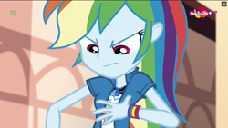 Size: 1600x900 | Tagged: safe, derpibooru import, screencap, rainbow dash, equestria girls, movie magic, spoiler:eqg specials, geode of super speed, india movie set, magical geodes, solo, teletoon