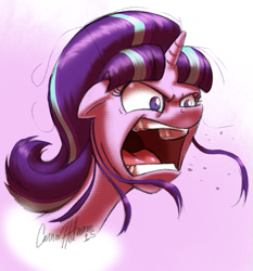 Size: 931x1001 | Tagged: safe, artist:ceehoff, starlight glimmer, pony, unicorn, the cutie map, angry, bust, female, floppy ears, mare, open mouth, portrait, quiet, ragelight glimmer, scene interpretation, screaming, solo